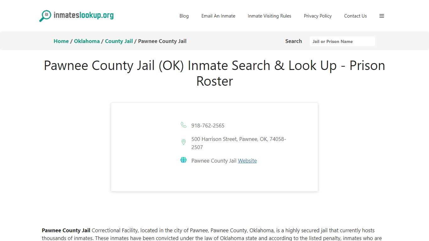 Pawnee County Jail (OK) Inmate Search & Look Up - Prison Roster